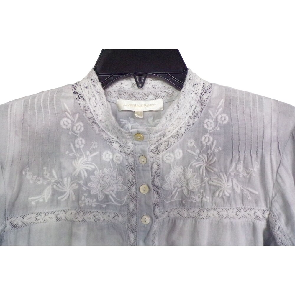 LoveShackFancy Ronda Embroidered Lace Top Blouse Pale Purple Gray Tie Dye Sz S